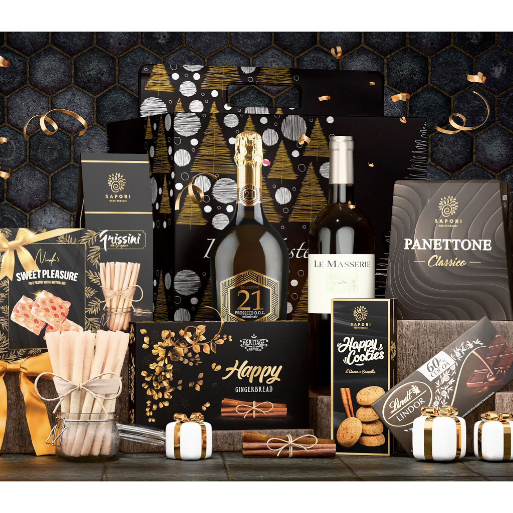 Cos cadou Prosecco Panettone Vin rosu Fursecuri si Ciocolata