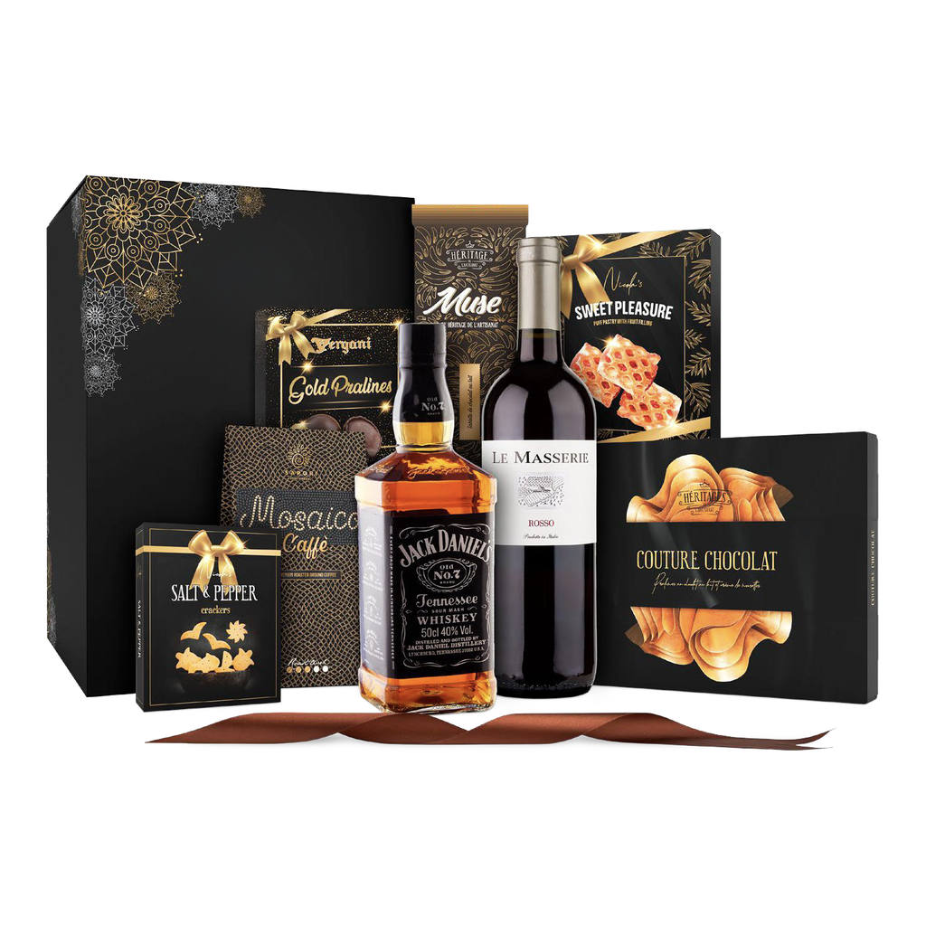 Cos cadou Whiskey Vin rosu Praline Ciocolata si Cafea