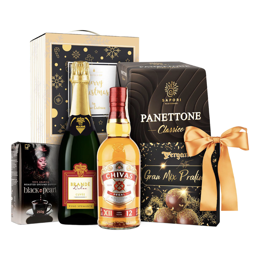 Cos cadou Whiskey Panettone Spumant Cafea Praline
