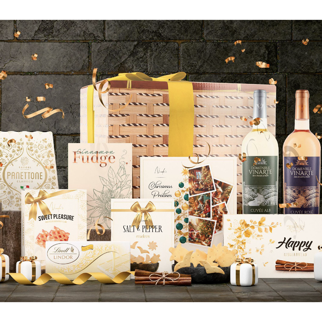 Cos cadou Vin Cuvee alb si rose Panettone si Desert