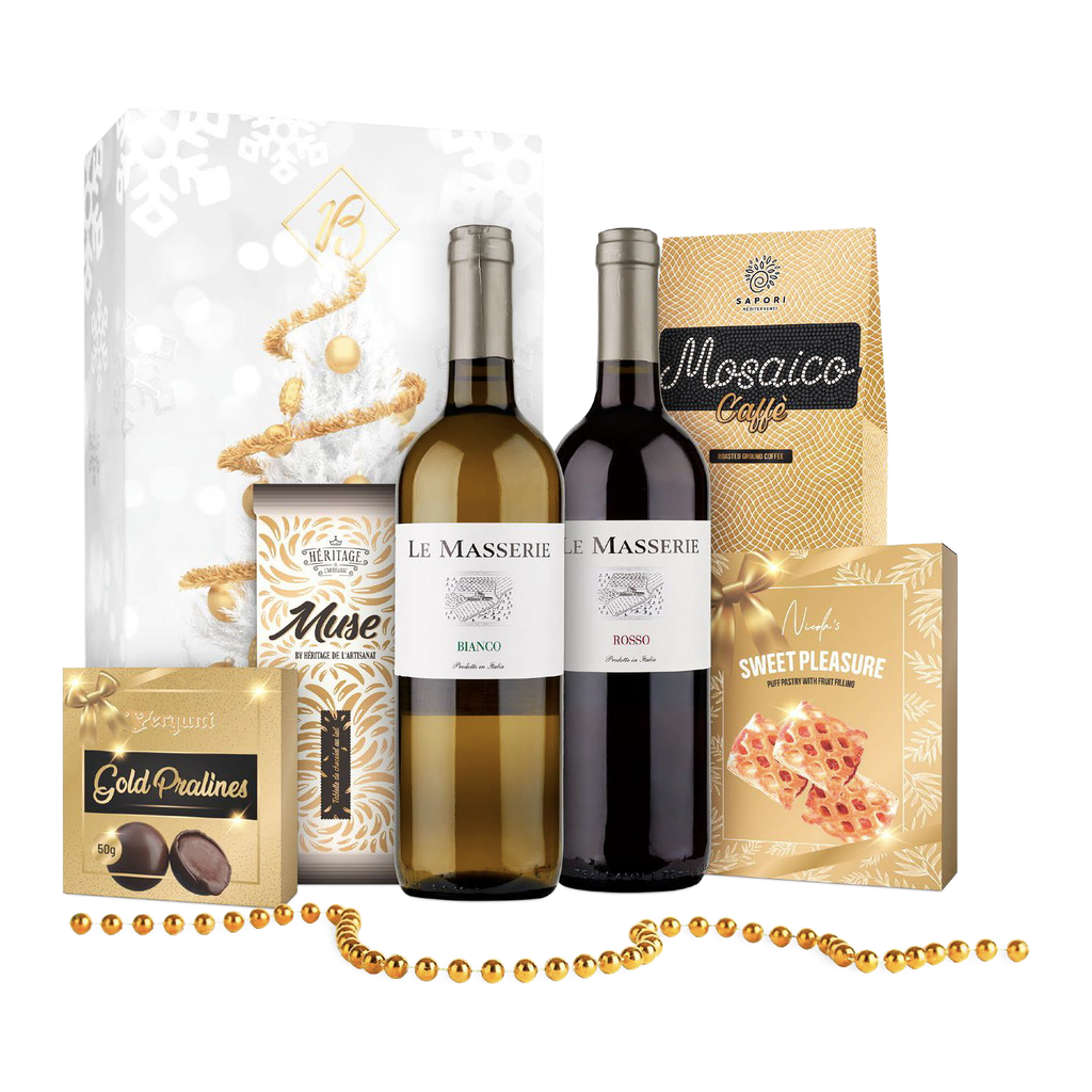 Cos cadou Vin rosu Vin alb Ciocolata Cafea si Praline