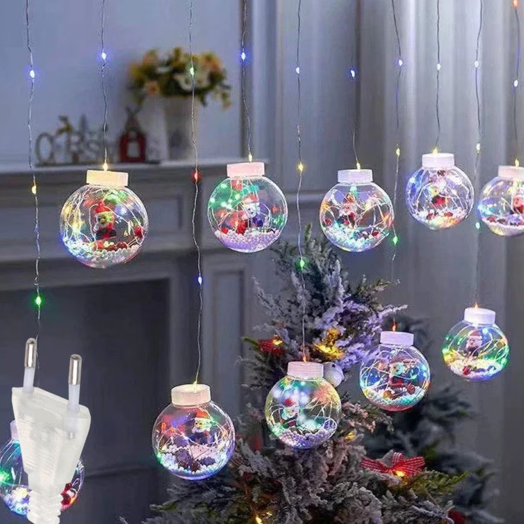 Instalatie de Craciun tip Perdea cu Globulete Albe - Rece