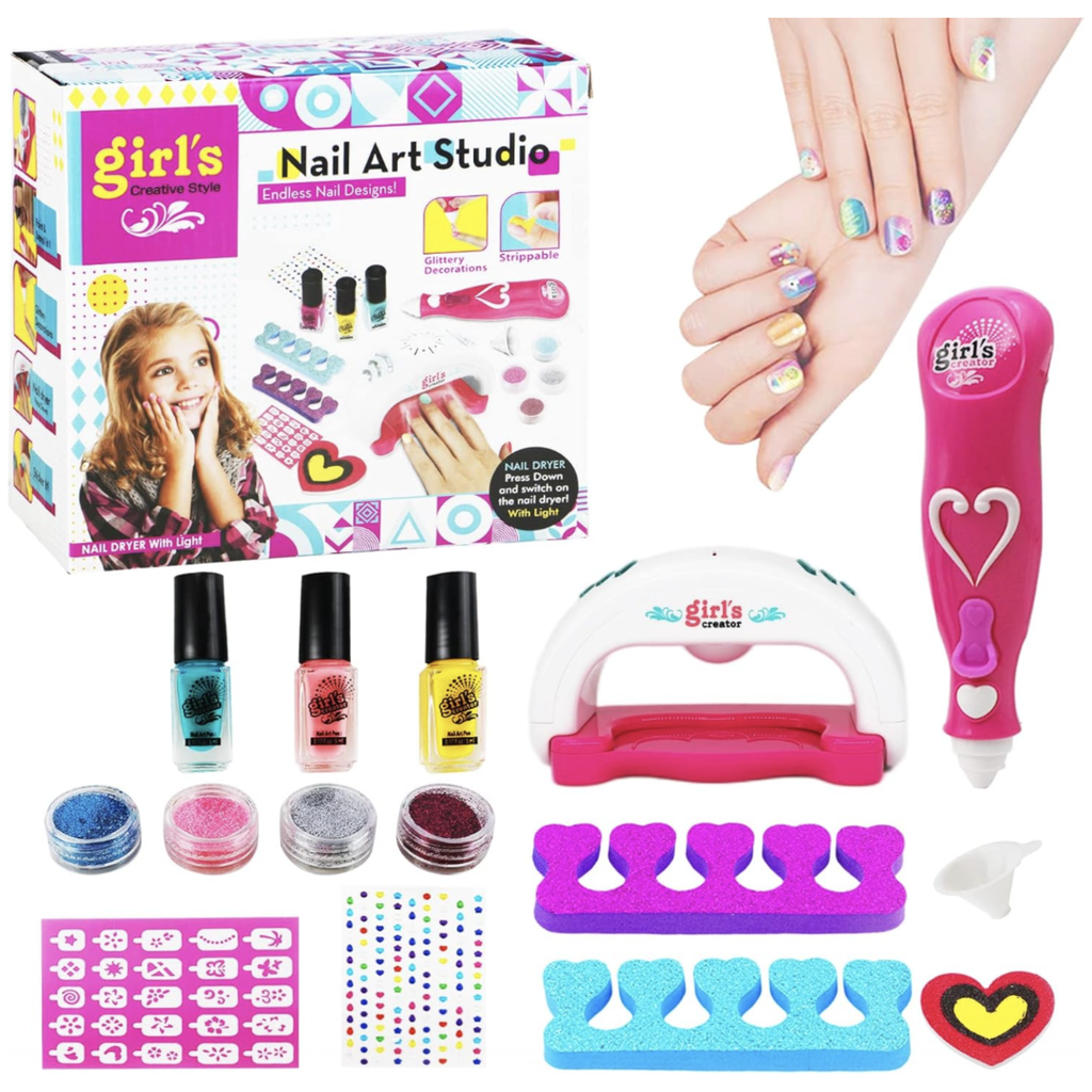 Jucarie Nail Art Studio cu Uscator de Unghii si Accesorii pentru Fetite