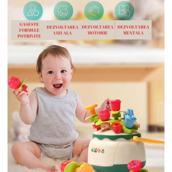 Jucarie Educativa de Construit Cos Creativ cu Flori si Forme Colorate