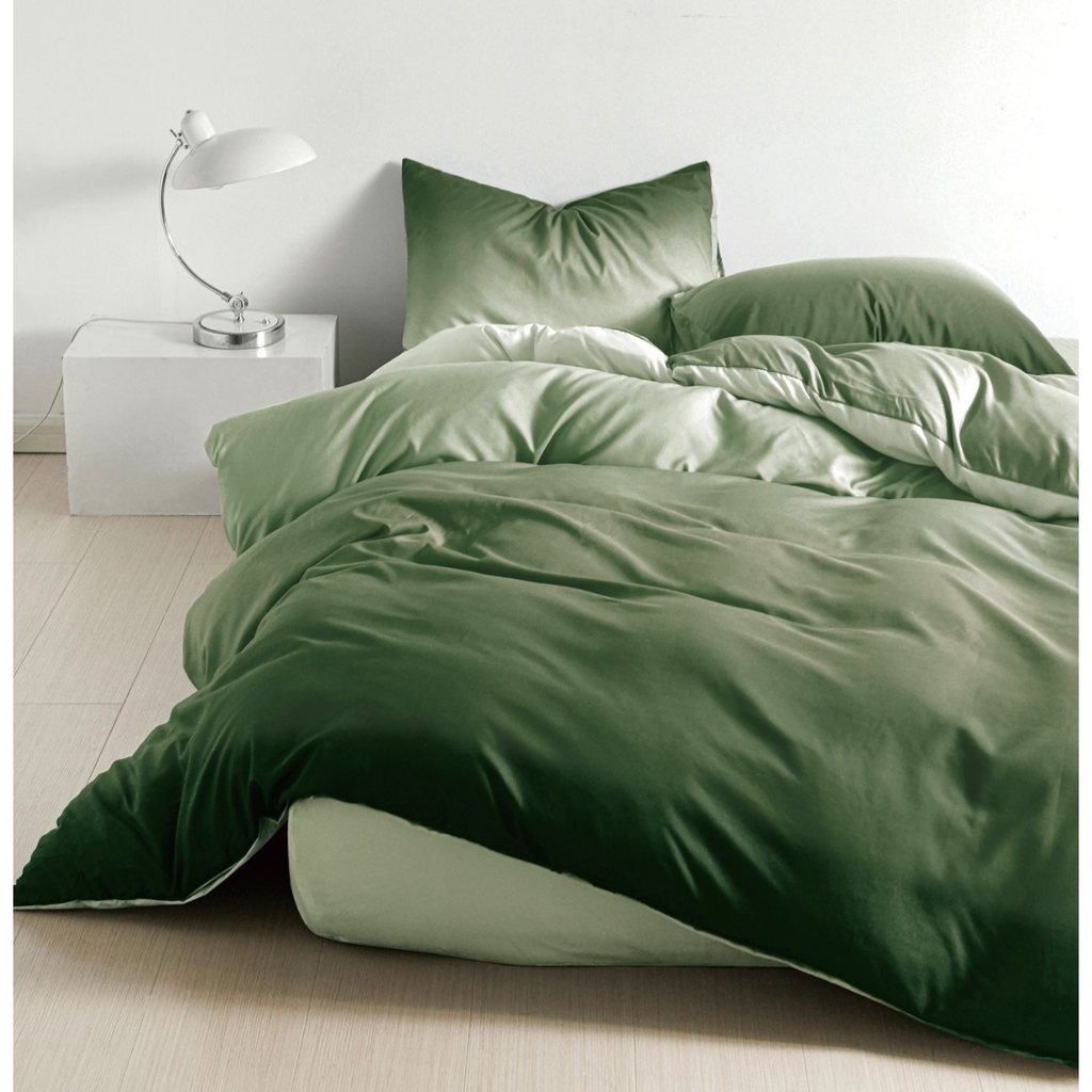 Lenjerie de pat din Bumbac cu elastic 1 Persoana 4 Piese Verde Multicolor