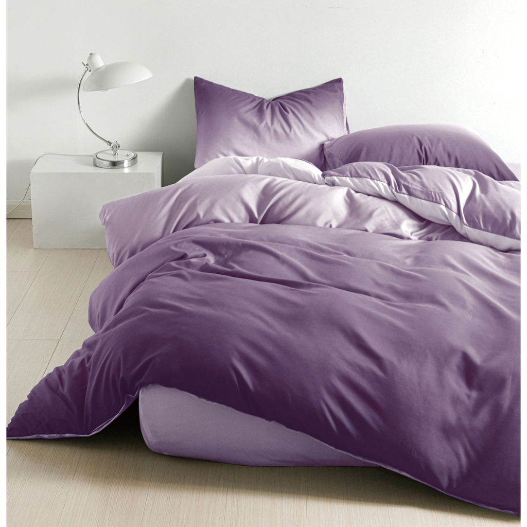 Lenjerie de pat din Bumbac cu elastic 1 Persoana 4 Piese Violet Multicolor