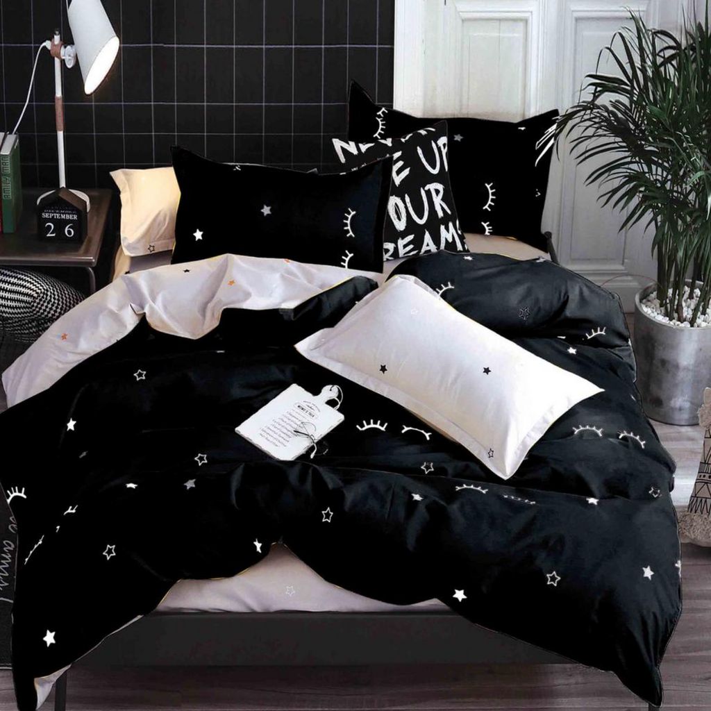 Lenjerie de pat bumbac satinat 4 piese Neagra Modern