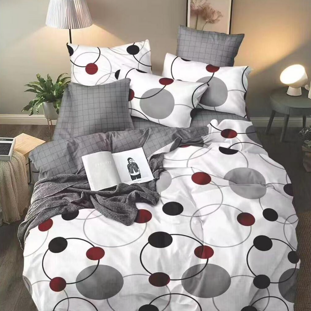 Lenjerie de pat bumbac satinat 4 piese Alba Cercuri Moderne