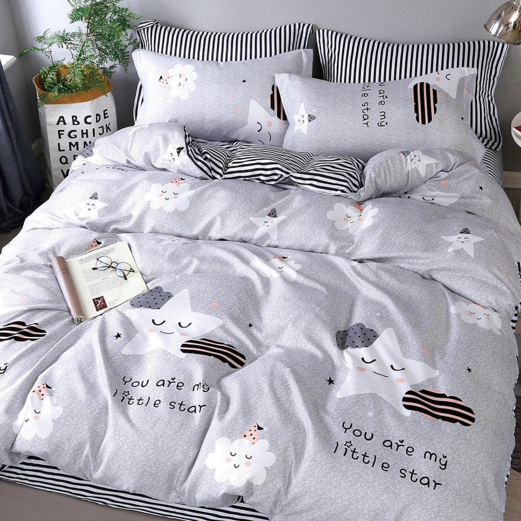 Lenjerie de pat bumbac satinat 4 piese Gri Modern Desene