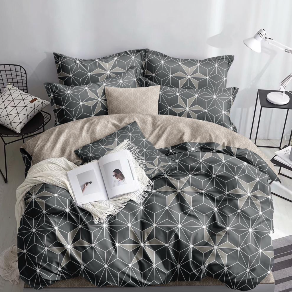 Lenjerie de pat bumbac satinat 4 piese Bej Modern Geometric