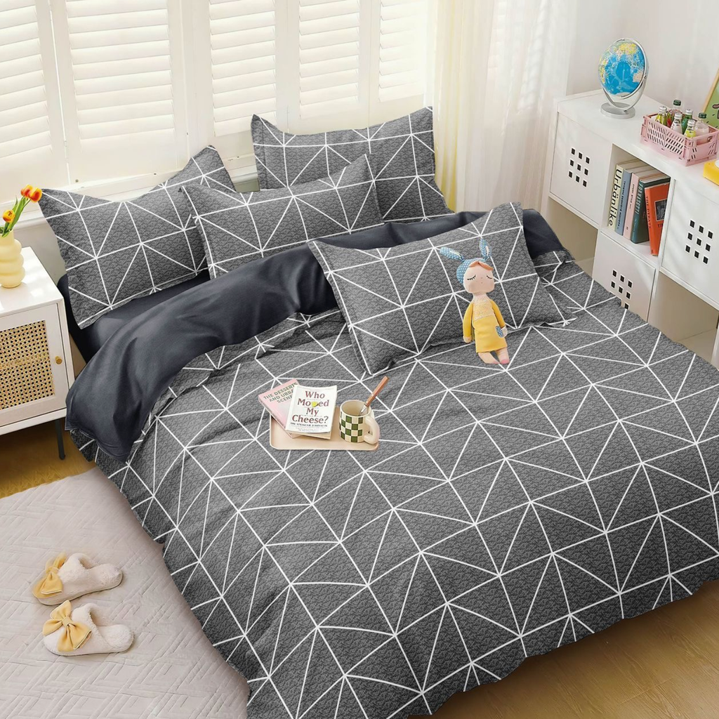 Lenjerie de pat bumbac satinat 4 piese Gri Modern Geometric
