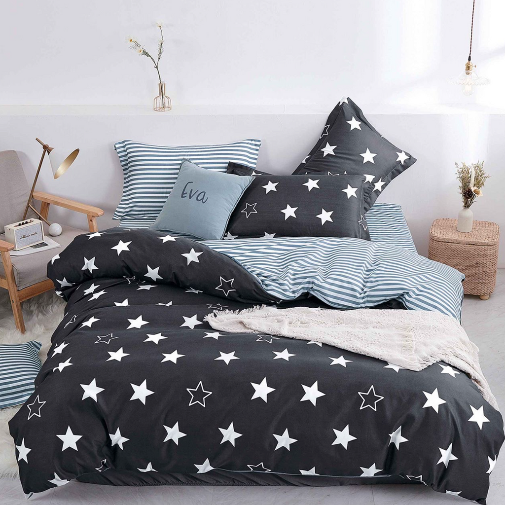 Lenjerie de pat bumbac satinat 4 piese Neagra Alba Stele