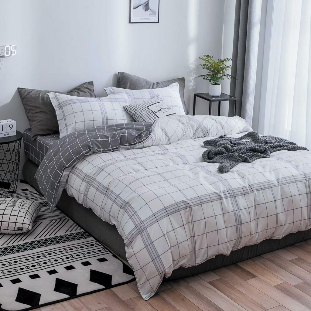 Lenjerie de pat bumbac satinat 4 piese Gri Linii Modern