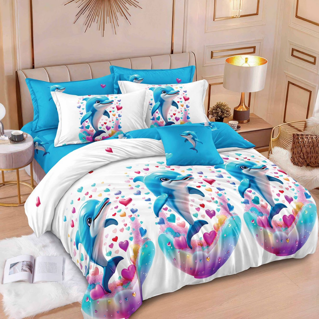 Lenjerie de pat 2 Persoane bumbac finet 6 piese Delfin Multicolor