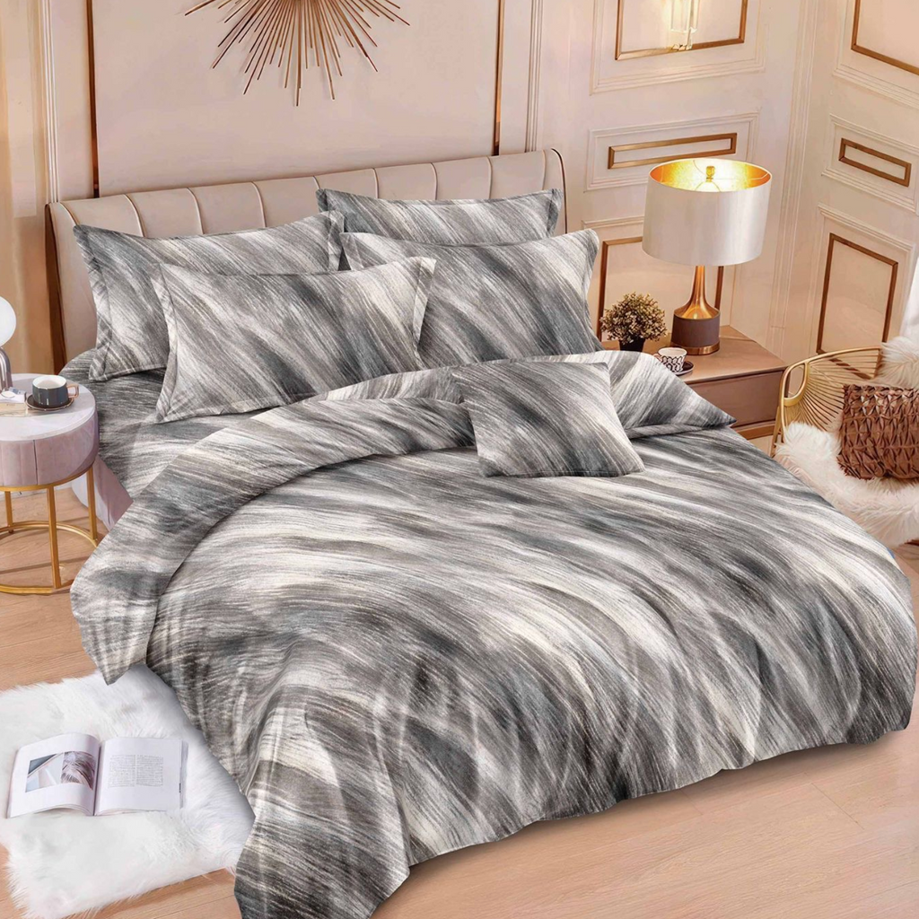 Lenjerie de pat 2 Persoane bumbac finet 6 piese Gri Bej Modern Linii