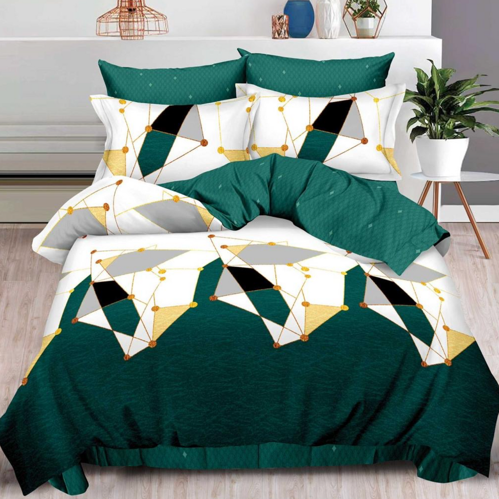 Lenjerie de pat 2 Persoane bumbac finet 6 piese Verde Alb Multicolor