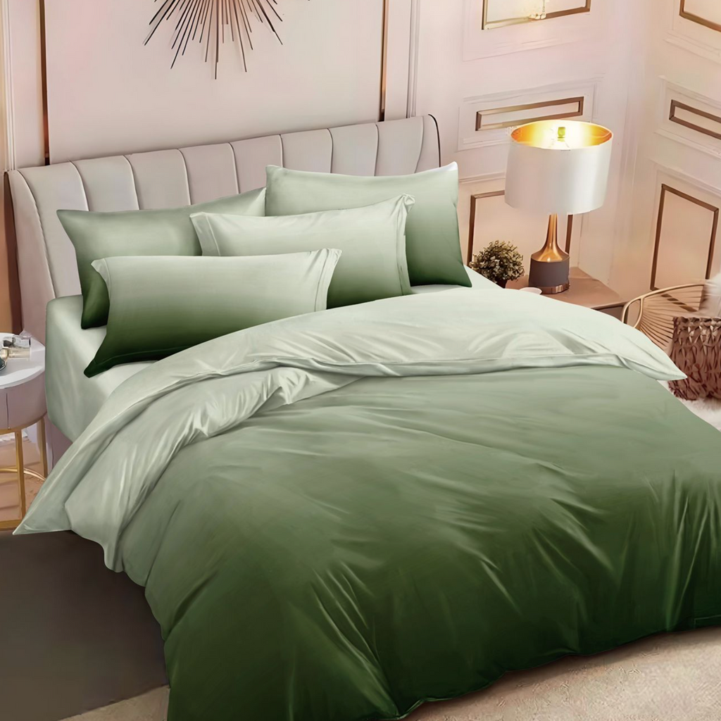 Lenjerie de pat 2 Persoane bumbac finet 6 piese Verde Gradient Multicolor