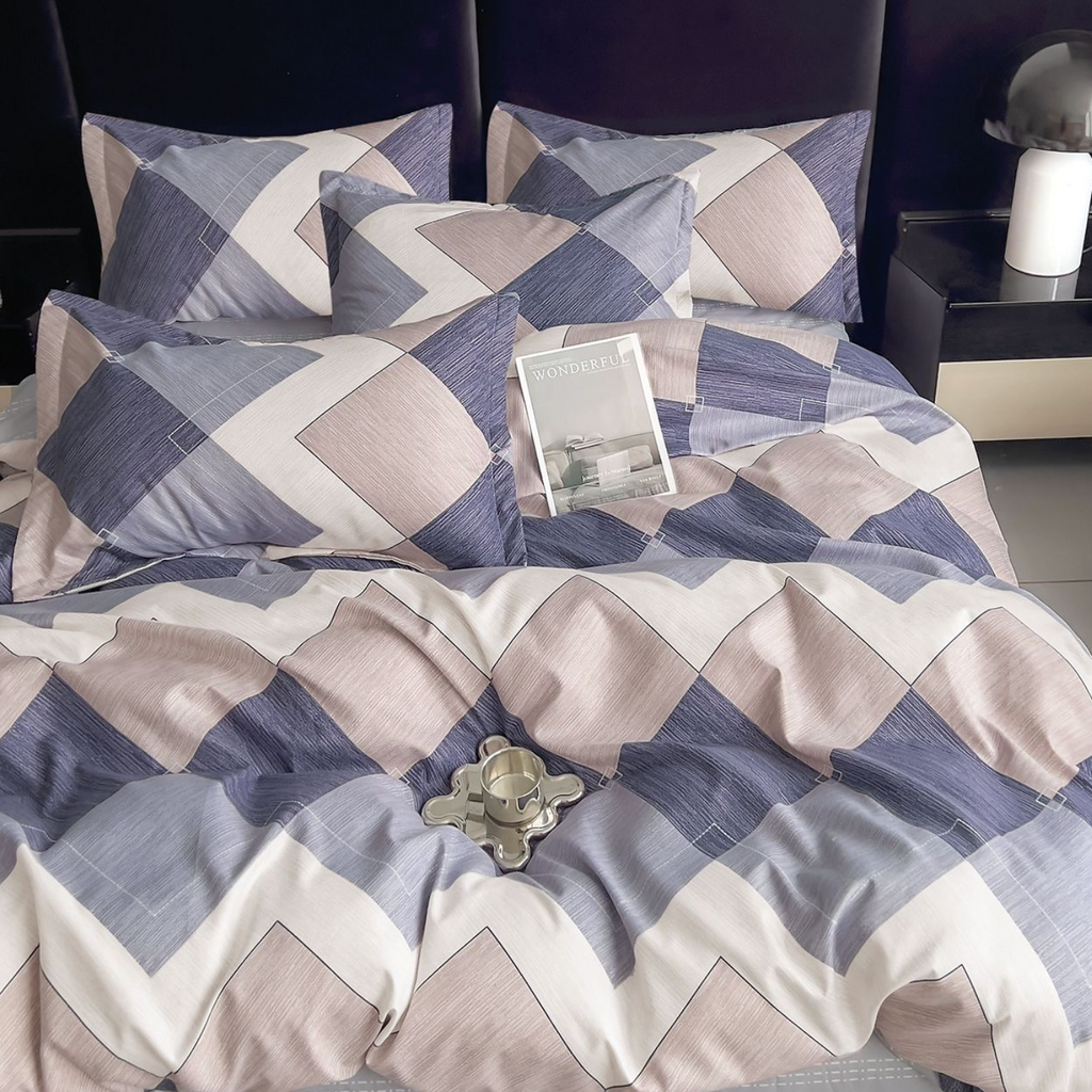 Lenjerie de pat 2 Persoane bumbac finet 6 piese Violet Modern