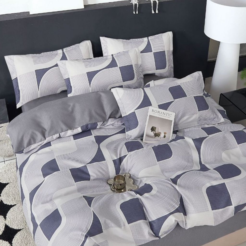 Lenjerie de pat 2 Persoane bumbac finet 6 piese Mov Gri Modern