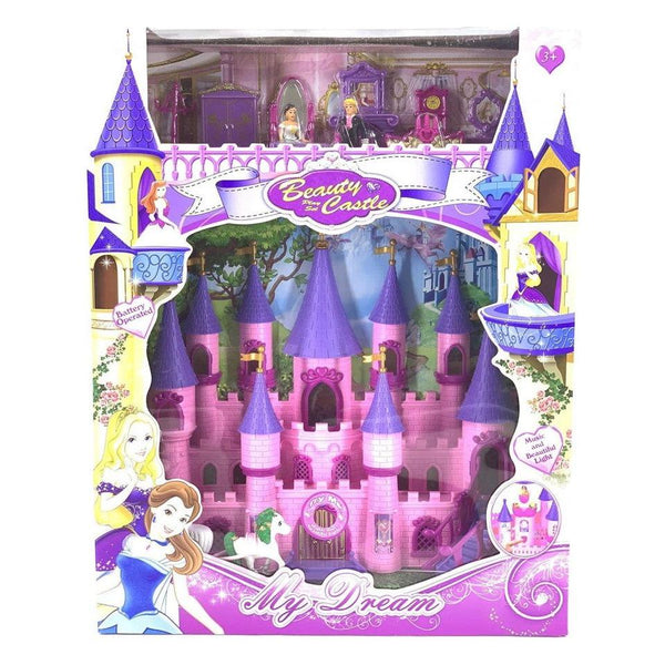 Castel de jucarie cu figurine si mobilier, dotat cu efecte sonore si luminoase