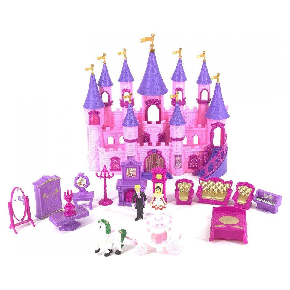 Castel de jucarie cu figurine si mobilier, dotat cu efecte sonore si luminoase
