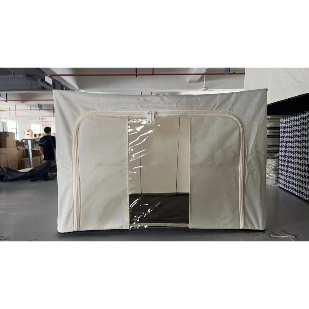 Cutie de depozitare pliabil, Flippy, Cadru Metalic, cu fermoar, 100 L, material textil, 60x42x40 cm, suport de baza din plastic stabil, Bej-0
