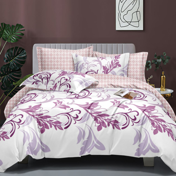 Lenjerie de pat 2 Persoane din bumbac satinat cu 4 piese Alb Mov Modern