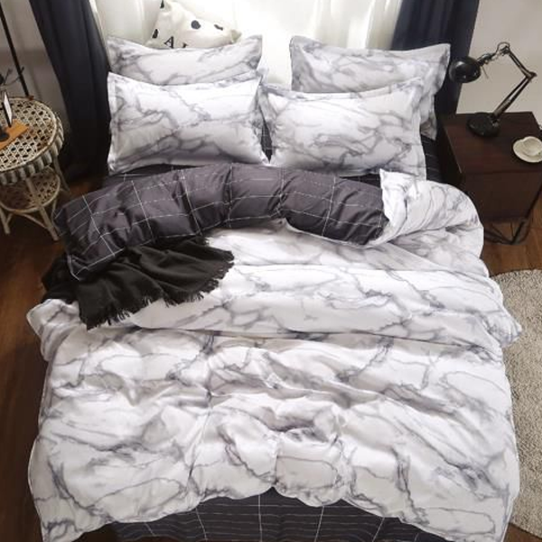 Lenjerie de pat 2 Persoane din bumbac satinat cu 4 piese Neagra Alba Modern