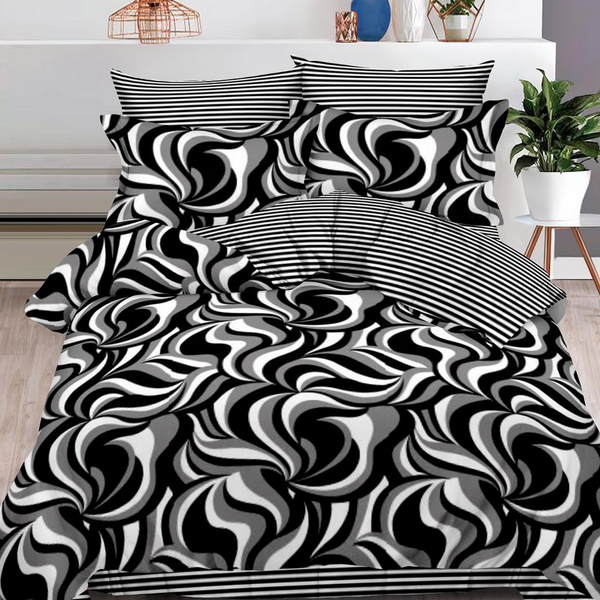 Lenjerie de pat 2 Persoane din bumbac finet cu 6 piese Neagra Alba Modern