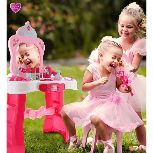 Set masuta de toaleta cu lumini si sunete bagheta magica si accesorii cosmetice