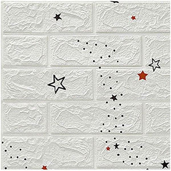Placi Tapet 3D Caramida alba cu Stelute autoadeziv 70cm x 77cm x 3mm