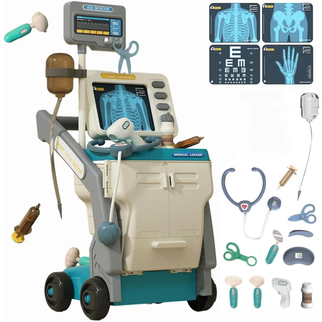 Set Carucior Medical mobil pentru copii cu 15 piese Albastru
