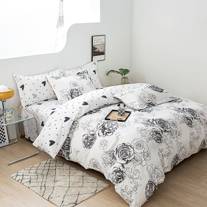 Lenjerie de pat 2 Persoane din bumbac satinat cu 4 piese Alba Valentine's Day